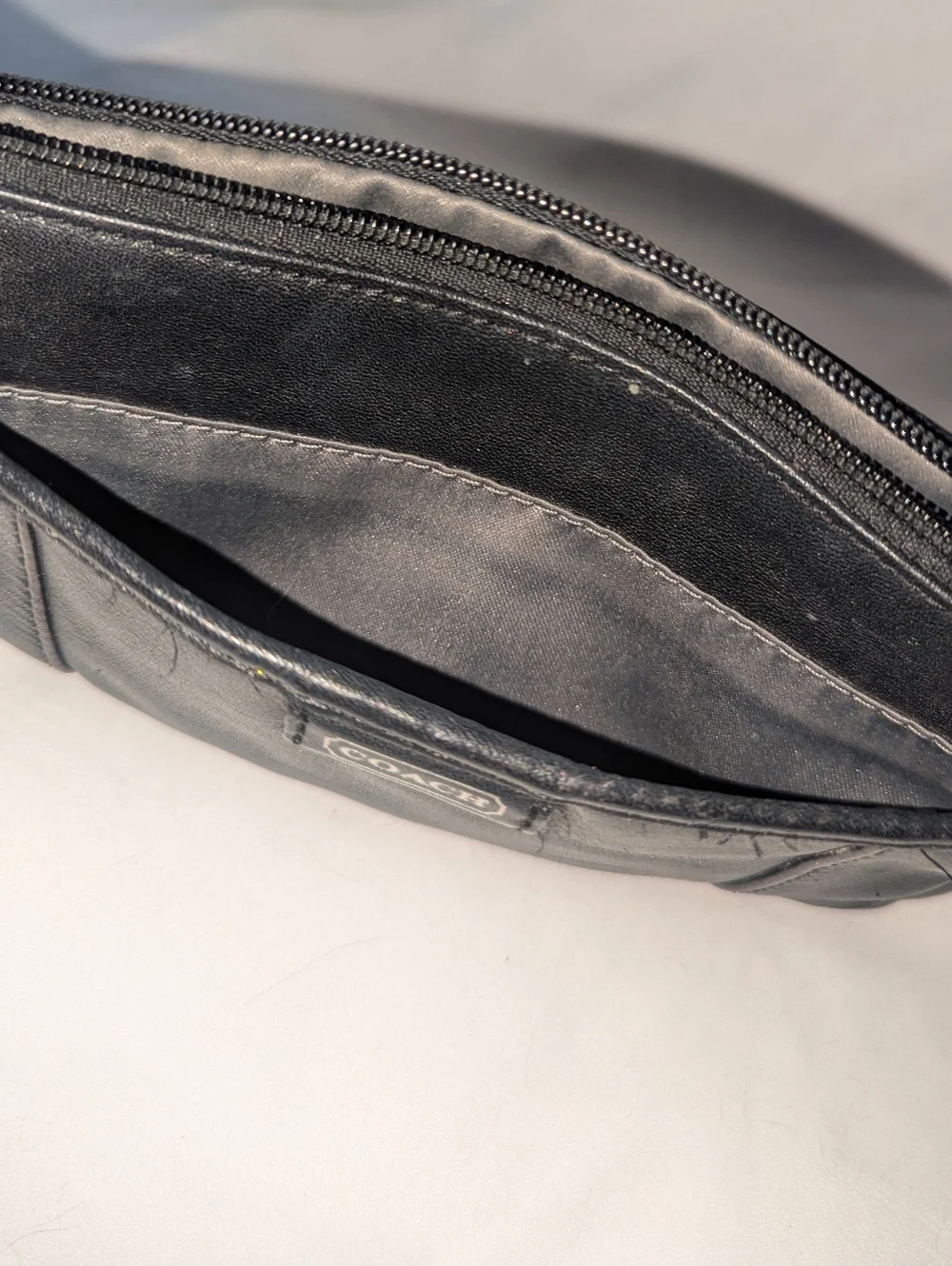 Coach Black Leather Wristlet Clutch with Logo Charm